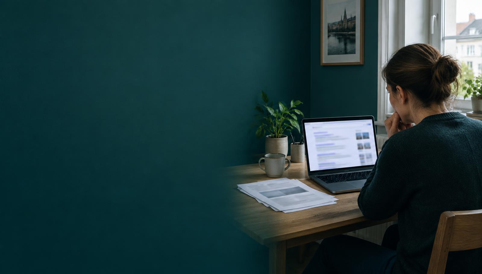 Person prüft Suchergebnisse am Laptop